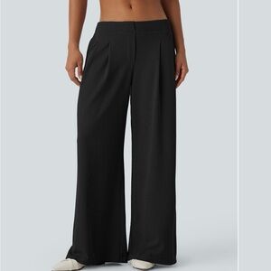 HALARA Black Low Rise Side Pocket Wide Leg Waffle Pants